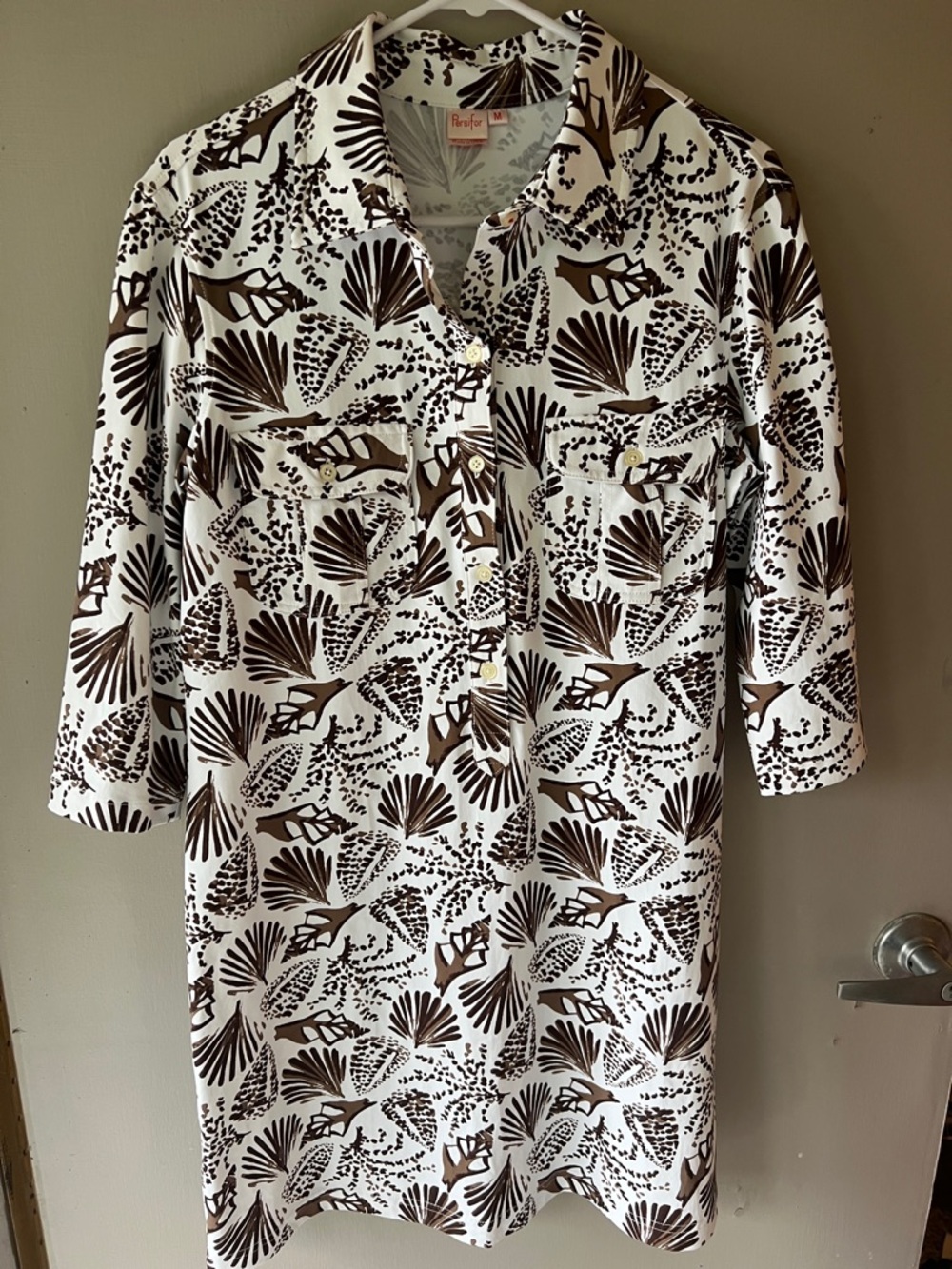 Brown and White Printed Midi Dress by Perfect